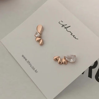 Rose Gold Cubic Leaf Line Earrings