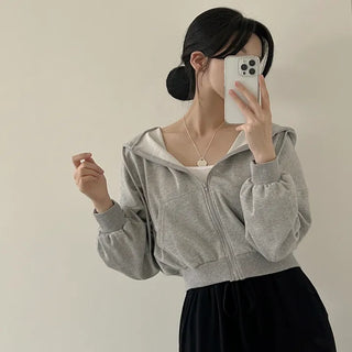 Cuteness Alert, Avant-garde Fit Plain Crop Zip-Up Hoodie