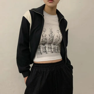 Varsity color-block zip-up jersey