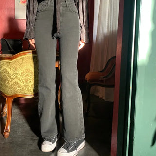 Dark denim long high-waisted wide jeans