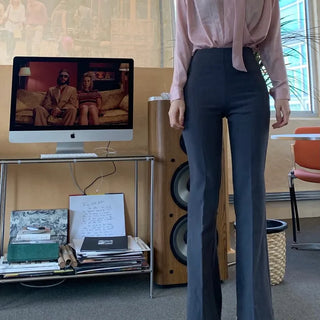 Side Zipper Long High-Waisted Bootcut Slacks