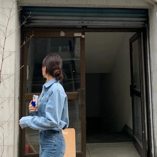 Asymmetrical Button Diagonal Denim High-Waisted Stretch Long Bootcut Denim Pants