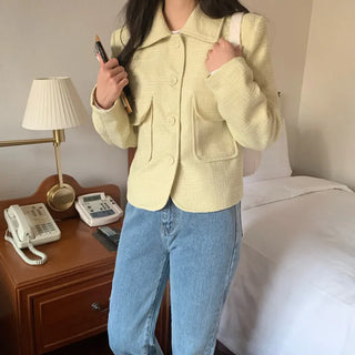 Spring Collared Tweed Short Jacket Crop Jacket