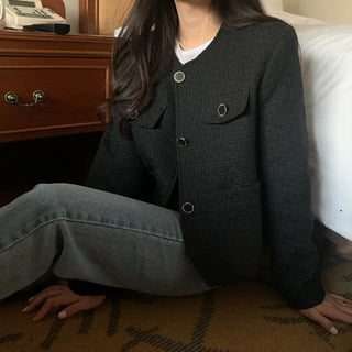 Round Collarless Tweed Jacket Spring Short Jacket Wedding Guest Jacket