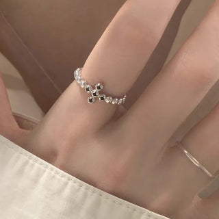 Cross Onyx Ball Ring (Silver, Rose Gold Sizes 9–19)