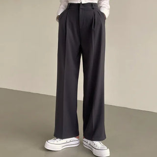 Flowy~ Perfect Fit, High-Waisted Back Elastic Two-Pin Tuck Wide Slacks