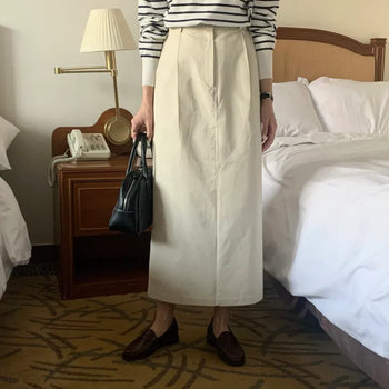 Pintuck H-line Cotton Long Skirt Cotton Skirt