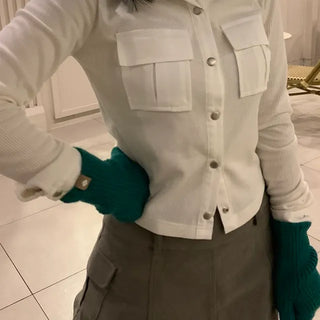 Button Pocket Collared T-shirt Unique Street Ribbed