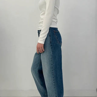 Two-tone wide denim jeans, long wash, light blue, medium blue, dark blue