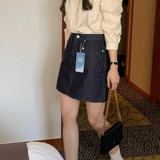 Non-fading raw denim mini skirt