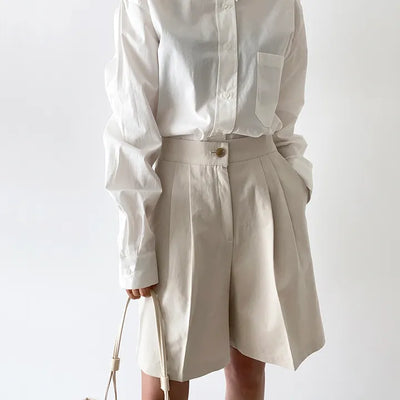 Basic banding half pants  Pintuck shorts Bermuda shorts