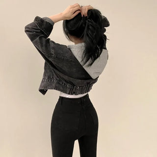 Guaranteed Cuteness! Loose Fit Hooded Cropped Denim Jacket