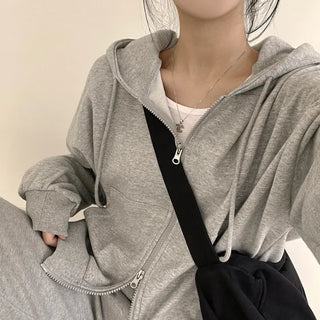 Swing-it-all~ Cute oversized fit, two-way zip-up hoodie