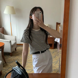 Daily Slim Striped Waffle Short Sleeve T-shirt