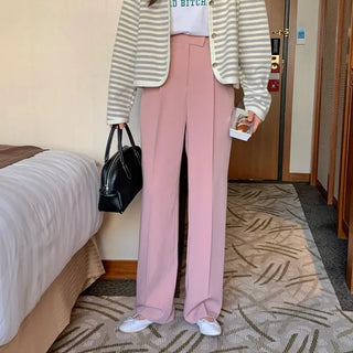 Pastel High-Waisted Pintuck Wide Slacks