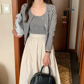 Summer Cooling Check Sleeveless Cardigan Set