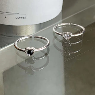 Heart Black and White Cubic Open Ring Friendship Ring