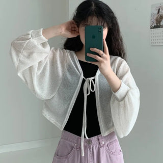 Linen ribbon bolero cardigan