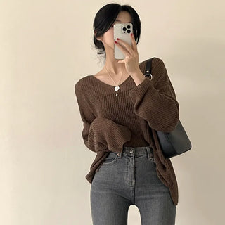 Sun protection, loose-fit see-through boucle V-neck long-sleeve knit