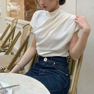 Hermès Shirred Drape Mock Neck Blouse