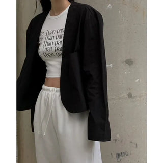 Linen Pocket Collarless Jacket