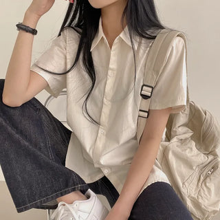 Clean Loose Fit, Daily Basic Collared Short Sleeve Shirt