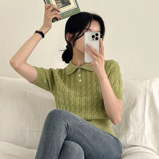 Soft, Cable Knit Cropped Short Sleeve Knit