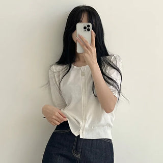 Slimming Daily Round Short Sleeve Knit Cardigan