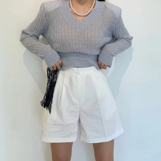 Denny See-through Ribbed V-neck Summer Knit