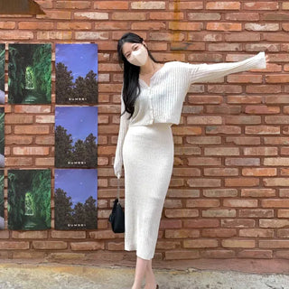 Mui Elastic Ribbed H-Line Long Skirt