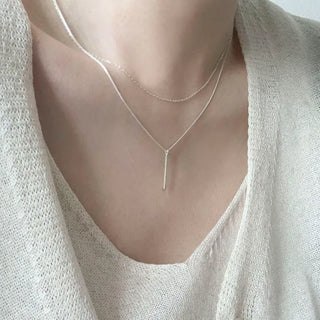 Round Coin Stick Bar Double-Strand Layered Necklace