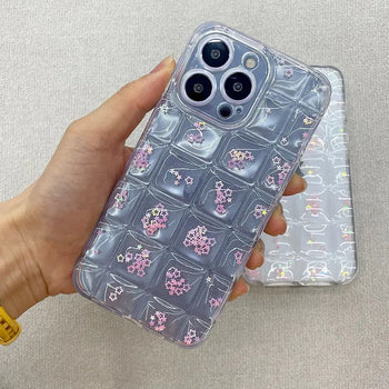 Square 3D Embossed Glitter iPhone Clear Jelly Case