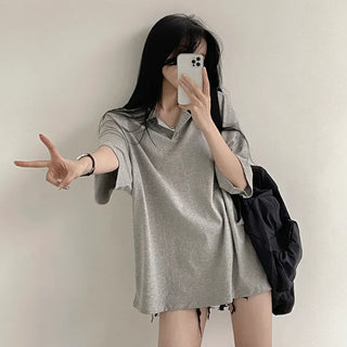 Guaranteed Cuteness, Boxy Collared Plain Short Sleeve T-Shirt