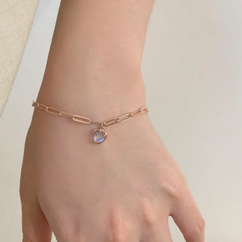 Flat Clip Chain Aurora Heart Charm Bracelet (Silver, Rose Gold)