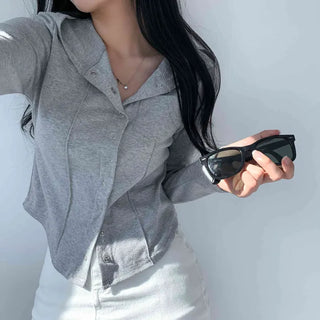 [Two-Way Styling!] Highly Versatile, Slim Button Hooded Long-Sleeve Cardigan (2 colors)