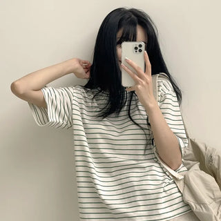 Cuteness Overload! Striped Round Neck Short Sleeve T-shirt