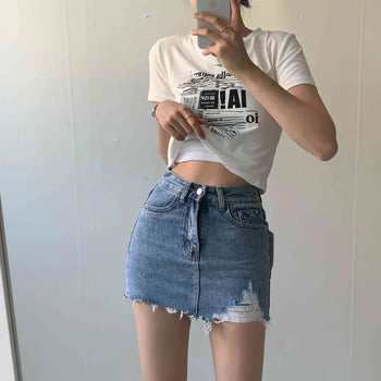 [Lined Pants!] Vintage Frayed H-Line High-Waisted Mini Skirt (4 colors)