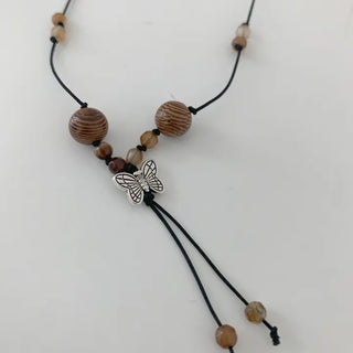 Wood gemstone butterfly necklace