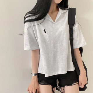Effortless Chic, Rabbit Collar Loose Fit Short Sleeve T-shirt