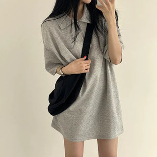 Boxy Collar Half-Zip Mini Dress with a Delicate Look