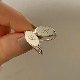 Initial Engraved Oval Shaped Ring (Couple Ring/Friendship Ring)