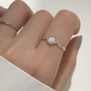 Round Opal Twisted Layered Ring