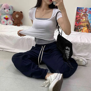 [Slim Version] Daily Square Neck Short Sleeve T-shirt (3 colors)