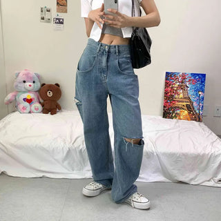 [The Pants of a Lifetime!] Unique Pocket Low Vintage Ripped Wide Denim Pants