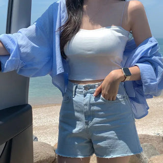 Boning Hem Cut Denim Shorts