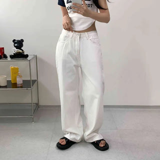 [All Year Round!] Basic White High-Waisted Straight-Fit Cotton Pants for Lower Body Coverage