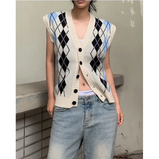 Patterned Argyle Knit Vest