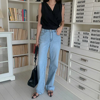 Washed Ice Wide Denim Pants