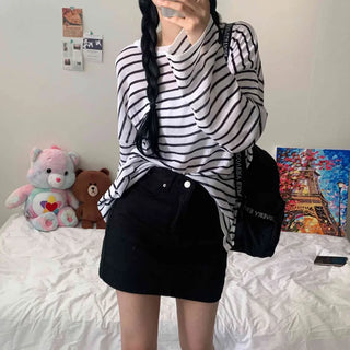 [Cool!] Loose-fit Round Striped Long Sleeve T-shirt (6 colors)