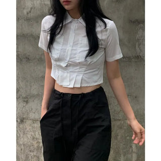 Pintuck pleated crop shirt